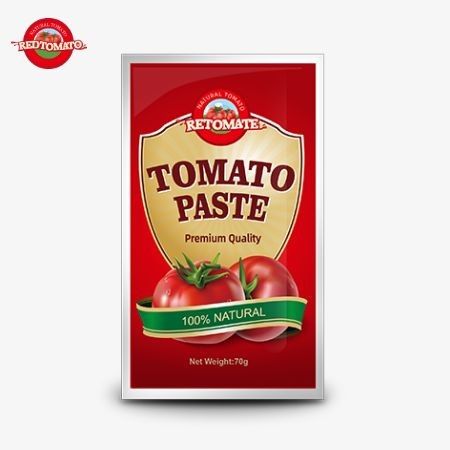 공장 가격 70g 토마토 페이스트의 평면 봉지 30%에서 100%까지 순수 수준으로 제공됩니다.