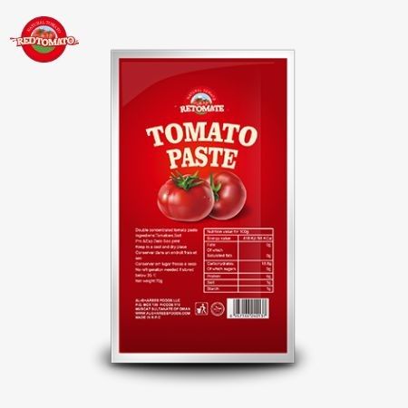 공장 가격 70g 토마토 페이스트의 평면 봉지 30%에서 100%까지 순수 수준으로 제공됩니다.