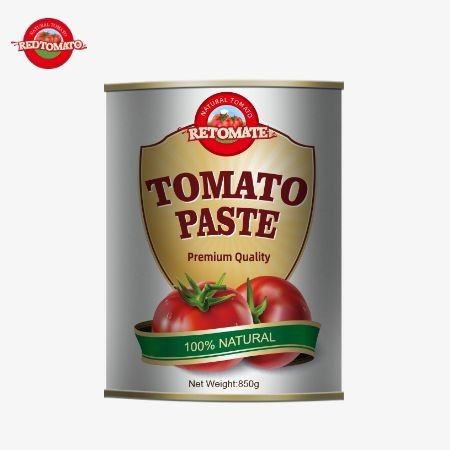 중국에서 생산된 이중 농축 토마토 페이스트는 첨가물 없이 맛있고 편리하게 850g의 쉽게 열 수 있는 캔에 포장되어 있습니다.