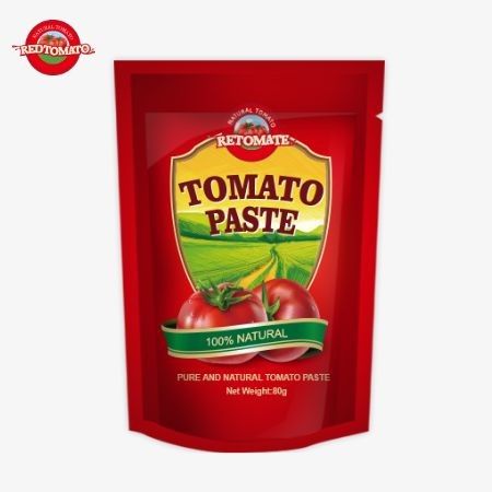 80g의 두 번 농축 된 토마토 페이스트는 30%에서 100%까지의 순도 수준으로 서있는 봉지에 포장됩니다.