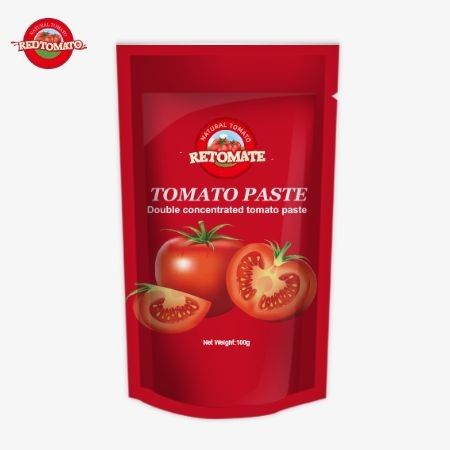 OEM 100g 스탠드업 소켓에는 30%에서 100%까지 순도가 있는 이중 농축 토마토 페이스트가 포함되어 있습니다.