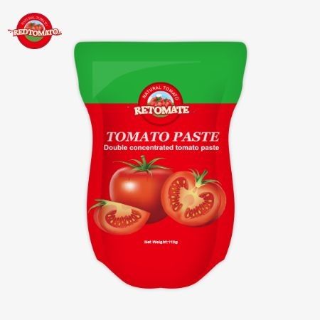 토마토 페이스트 공장은 ISO HACCP BRC 및 FDA 생산 표준을 준수하여 113g 서있는 봉지를 생산합니다.
