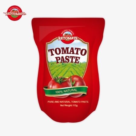 토마토 페이스트 공장은 ISO HACCP BRC 및 FDA 생산 표준을 준수하여 113g 서있는 봉지를 생산합니다.