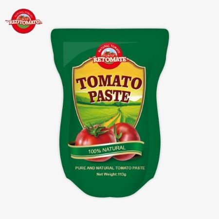 토마토 페이스트 공장은 ISO HACCP BRC 및 FDA 생산 표준을 따라 113g 서있는 봉지를 생산합니다.