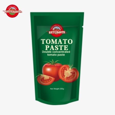 토마토 페이스트의 200g 스탠드업 팩트는 ISO HACCP 및 BRC 표준을 충족하여 공장 가격의 준수 사항을 보장합니다.