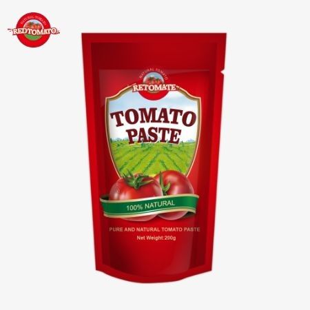 토마토 페이스트의 200g 스탠드업 팩트는 ISO HACCP 및 BRC 표준을 충족하여 공장 가격의 준수 사항을 보장합니다.