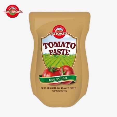 210g의 서 있는 토마토 페이스트 생산은 ISO HACCP BRC 및 FDA 표준을 충족합니다.