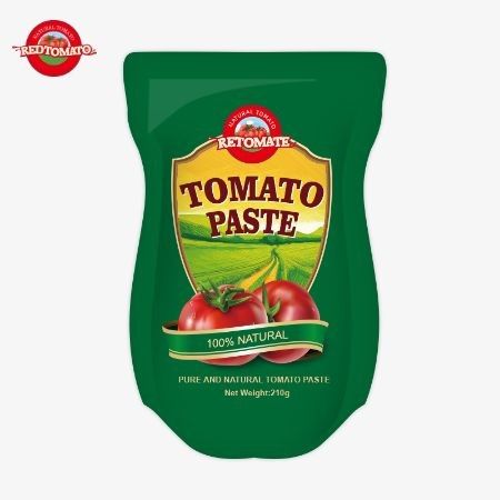 210g 스탠드업 사켓 토마토 페이스트는 ISO HACCP BRC 및 FDA 생산 표준을 준수합니다.