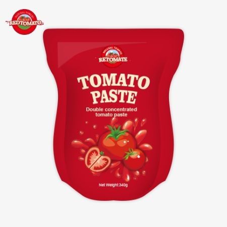 340g 스탠드업 토마토 페이스트 팩트는 ISO HACCP 및 BRC 표준을 준수합니다.