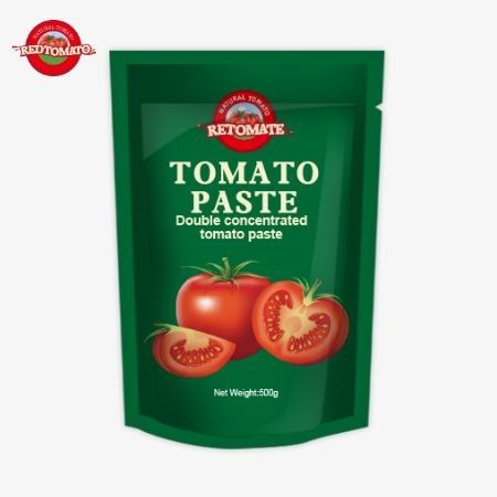 500g 스탠드업 토마토 페이스트는 30%에서 100%까지의 풍부한 맛과 순도를 제공하는 편리한 패키지를 제공합니다.