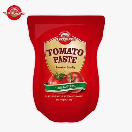 토마토 페이스트의 1100g 스탠드업 팩트는 ISO HACCP 및 BRC 표준을 충족합니다. 공장 가격 준수