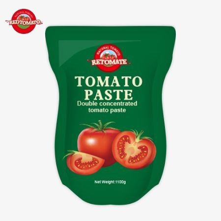 1100g 스탠드업 토마토 페이스트 팩트는 ISO HACCP 및 BRC 표준을 준수합니다.