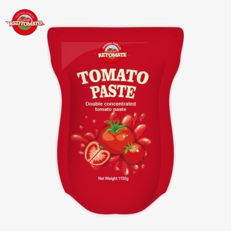 1100g 스탠드업 토마토 페이스트 팩트는 ISO HACCP 및 BRC 표준을 준수합니다.