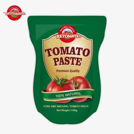 1100g 스탠드업 토마토 페이스트 팩은 ISO HACCP 및 BRC 표준을 준수하여 공장 가격에 부합하는 것을 보장합니다.