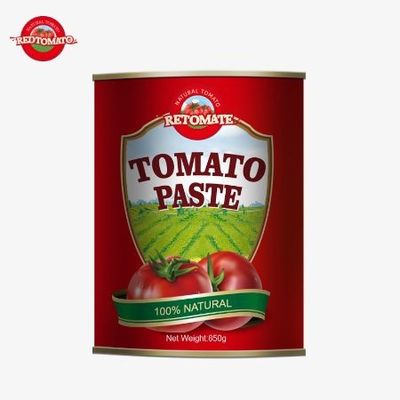 중국에서 정밀하게 제작된 우수한 품질의 850g 캔 토마토 페이스트는 28/30% 브릭스 농도를 자랑합니다