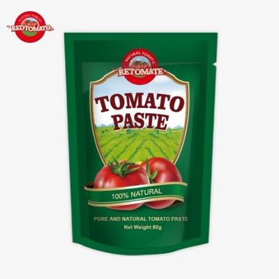 80g 스탠드업 포스 두 배 농축 토마토 페이스트는 30%에서 100%까지 순수 수준으로 제공됩니다.
