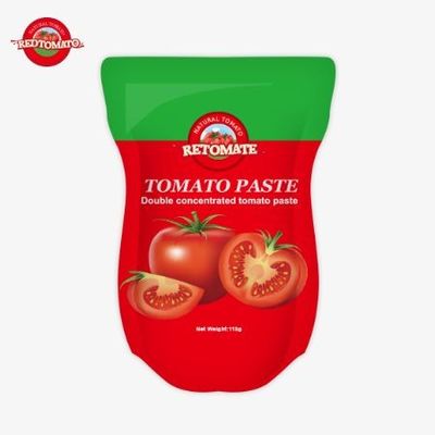 토마토 페이스트 공장은 ISO HACCP BRC 및 FDA 생산 표준을 준수하여 113g 서있는 봉지를 생산합니다.