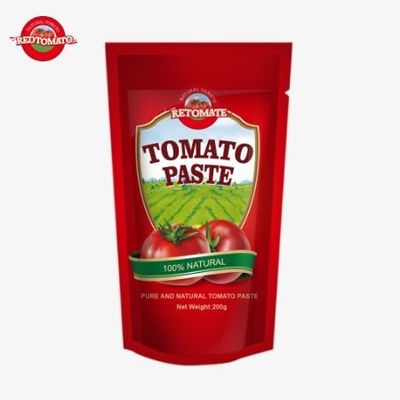 토마토 페이스트의 200g 스탠드업 팩트는 ISO HACCP 및 BRC 표준을 충족하여 공장 가격의 준수 사항을 보장합니다.