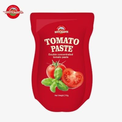 210g 스탠드업 사켓 토마토 페이스트는 ISO HACCP BRC와 FDA 표준을 충족합니다.