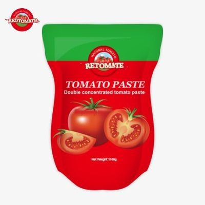 토마토 페이스트의 1100g 스탠드업 팩트는 ISO HACCP 및 BRC 표준을 충족합니다. 공장 가격 준수